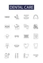 Dental care line vector icons and signs. Flossing, Cleaning, Polishing, Whitening, Fluoride, Sealants, Filling