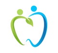 Dental care logo, green leaf dentist illustration health people nature symbol set design vector. Royalty Free Stock Photo