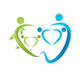 Dental care logo, green leaf dentist illustration health people nature symbol set design vector. Royalty Free Stock Photo