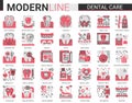 Dental care medicine complex concept flat line icons vector illustration set with medical tooth implant pictogram Royalty Free Stock Photo