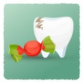 Dental care tooth and candy on vector illustration Royalty Free Stock Photo