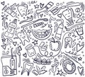 Dental care seamless pattern with handdrawn elements. Stomatology theme