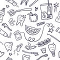 Dental care seamless pattern with handdrawn elements. Stomatology theme. Vector illustration