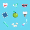 Dental care symbols. Teeth dental care mouth health set with inspection dentist treatment. Royalty Free Stock Photo