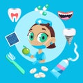 Dental care symbols. Teeth dental care mouth health set with inspection dentist treatment.