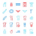 Dental Care Tooth Color Thin Line Icon Set. Vector