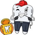 Dental Care Tooth and Floss Cartoon Clipart