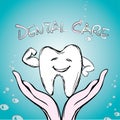 Dental care, tooth on hand,