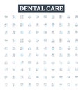 Dental care vector line icons set. Dentistry, Oral, Teeth, Hygiene, Brushing, Flossing, Fillings illustration outline