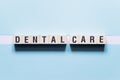 Dental care word concept on cubes