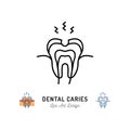 Dental caries icon. Tooth hole, damaged tooth enamel, toothache. Stomatology Dental care thin line art icons, Vector