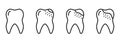 Dental Caries Process Line Icon Set. Orthodontic Teeth Problem. Tooth Disease Stages Linear Pictogram. Dentistry Outline