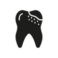 Dental Caries Silhouette Icon. Bad Tooth Health Glyph Pictogram. Toothache, Pain, Decay Orthodontic Teeth Problem. Oral