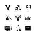 Dental check up black glyph icons set on white space