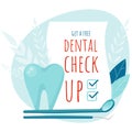 Dental check up. Healthy tooth. Oral dental hygiene. Dental care Tooth vector Concept.