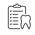 Dental Checkup Line Icon. Tooth and Checklist, Teeth Check Up Concept. Medical Report Linear Pictogram. Dentistry