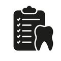 Dental Checkup Silhouette Icon. Tooth Medical Report Linear Pictogram. Teeth and Document Checklist Glyph Pictogram