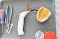 Dental classroom interior. Dentists tools in a modern classroom at medical university Royalty Free Stock Photo