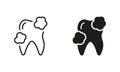 Dental Cleaning Silhouette and Line Icons Set. Teeth Rinse, Oral Care, Hygiene, Refreshing. Clean Tooth Pictogram