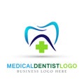 Dental clinic dentist cross care medical health care logo design icon on white background