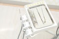 Dental clinic equipment on the metal plate