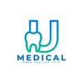 Dental Clinic Logo. Blue Linear Shape Letter U Linked with Tooth Symbol inside. Usable for Dentist, Dental Care and Medical Logos