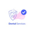 Dental clinic, strong teeth protection, shiny tooth and shield, dentistry service, annual check up