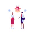 Dental clinic and teeth checkup concept. Vector flar healthcare illustration. Woman patient and female dentist doctor appointment Royalty Free Stock Photo