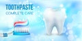 Dental concept .Healthy Tooth.Oral health ads.Blue plastic toothbrush with toothpaste.3D, realistic,dna structure, Dental design