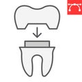 Dental crown color line icon, dental and stomatolgy, tooth crown sign vector graphics, editable stroke filled outline