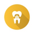 Dental crown with down arrow flat design long shadow glyph icon Royalty Free Stock Photo