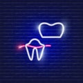 Dental crown neon icon. Sign for dentistry clinic. Orthodontics concept