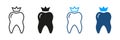 Dental Crown Silhouette and Line Icon Set. Teeth Protection Implant, Medical Crown. Orthodontic Denture. Dental