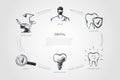 Dental - dentist, dentist chair, inspect, dental implant, cleaned tooth, protection concept set