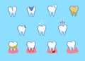 Dental diseases set. Teeth problems, different injuries. Infographics in dentistry. Collection of icons. cartoon style Royalty Free Stock Photo