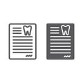 Dental document line and glyph icon, dentist and paper, dental card sign, vector graphics, a linear pattern on a white