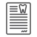 Dental document line icon, dentist and paper, dental card sign, vector graphics, a linear pattern on a white background.