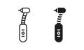 Dental Drill Line and Silhouette Icon Set. Medical Drilling Tool Sign. Dentists Professional Instrument Black Pictogram