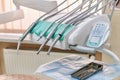 dental drills and metal instruments for dental treatment in the dentist