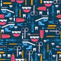 Dental equipment and oral hygiene tools in seamless pattern vector illustration Royalty Free Stock Photo