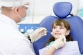 Dental examining being given to girl by dentist