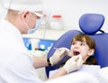 Dental examining being given to little girl by den Royalty Free Stock Photo