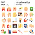 Dental flat icon set, dentistry equipment symbols collection, vector sketches, logo illustrations, oral hygiene signs Royalty Free Stock Photo