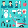 Dental Flat Icons Set on green background.