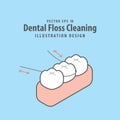 Dental floss cleaning of teeth illustration vector design on blue background. Dental care concept Royalty Free Stock Photo