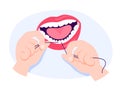Dental floss. Oral health care concept. Mouth and teeth hygiene