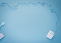 Dental floss, toothbrush and toothpaste on a blue background Royalty Free Stock Photo