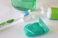 Dental floss toothbrush toothpaste toothwash Royalty Free Stock Photo