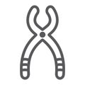 Dental forceps line icon, dentistry and teeth, dentist tool sign, vector graphics, a linear pattern on a white