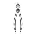 Dental forceps. Linear doodle icon. Dental care, stomatology